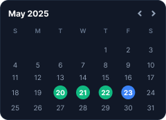 May 2025 calendar with upcoming leave days highlighted