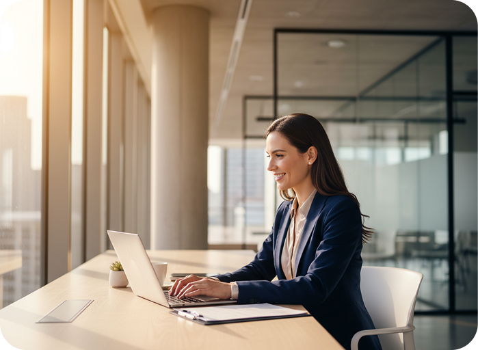 HR manager reviewing her team's data on a laptop