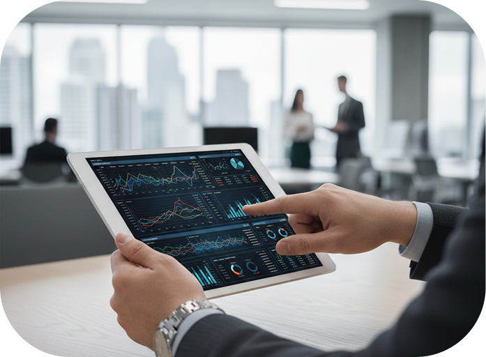 Manager reviewing analytics on a tablet